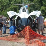 The Tyndall Dive Club and Aircraft Maintenance Instructors prepare the first F-101 Voodoo Jet for deployment as an artificial reef. Volunteers from Tyndall provided over 600 hours preparing two jets for deployment. PHOTO BY MANDY SOWELL
