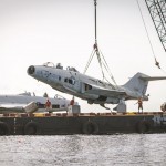 The Tyndall Dive Club and Aircraft Maintenance Instructors prepare the first F-101 Voodoo Jet for deployment as an artificial reef. Volunteers from Tyndall provided over 600 hours preparing two jets for deployment. PHOTO BY KATIE DESANTIS